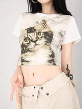 Load image into Gallery viewer, &#39;Meow&#39; Kawaii Y2k Cat Face Crop Top AlielNosirrah
