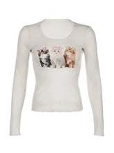 Load image into Gallery viewer, &#39;Meoww&#39; Lace Slimming Long-Sleeved Solid Color T-Shirt AlielNosirrah
