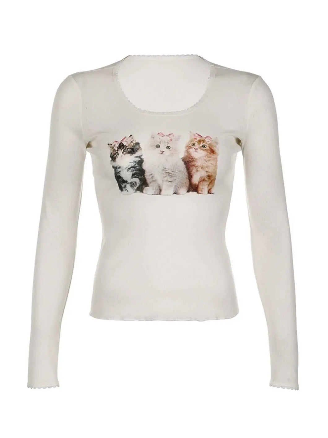 'Meoww' Lace Slimming Long-Sleeved Solid Color T-Shirt AlielNosirrah