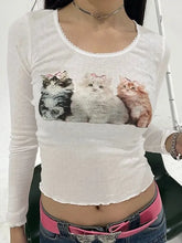 Load image into Gallery viewer, &#39;Meoww&#39; Lace Slimming Long-Sleeved Solid Color T-Shirt AlielNosirrah
