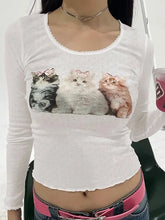 Load image into Gallery viewer, &#39;Meoww&#39; Lace Slimming Long-Sleeved Solid Color T-Shirt AlielNosirrah
