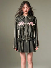 Load image into Gallery viewer, &#39;Motor Girl&#39; RIbbon Pattern Bike PU Coquette Leather Jacket AlielNosirrah
