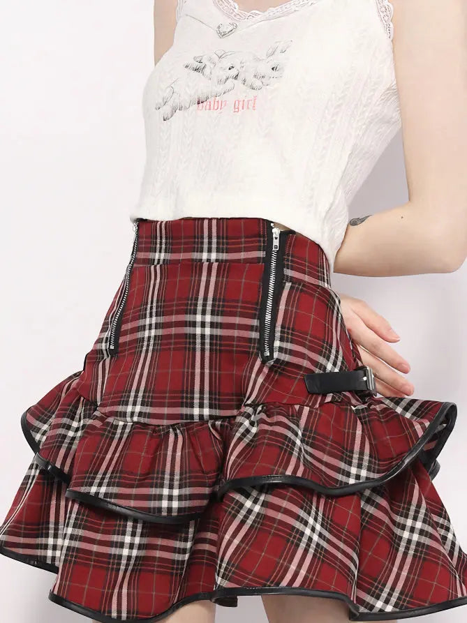 'NaNa' Harajuku Punk Red Checkerboard Skirt AlielNosirrah