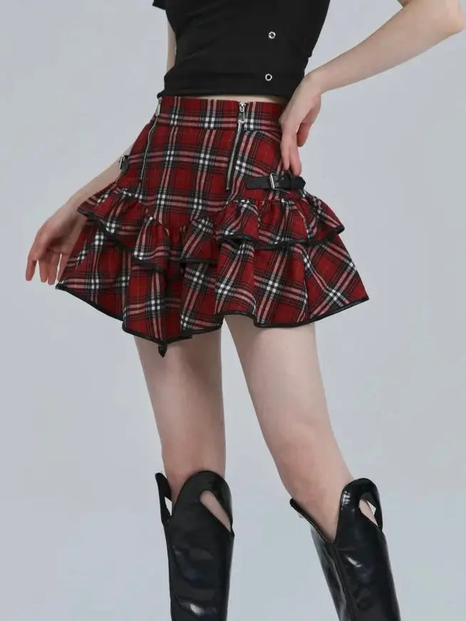 'NaNa' Harajuku Punk Red Checkerboard Skirt AlielNosirrah