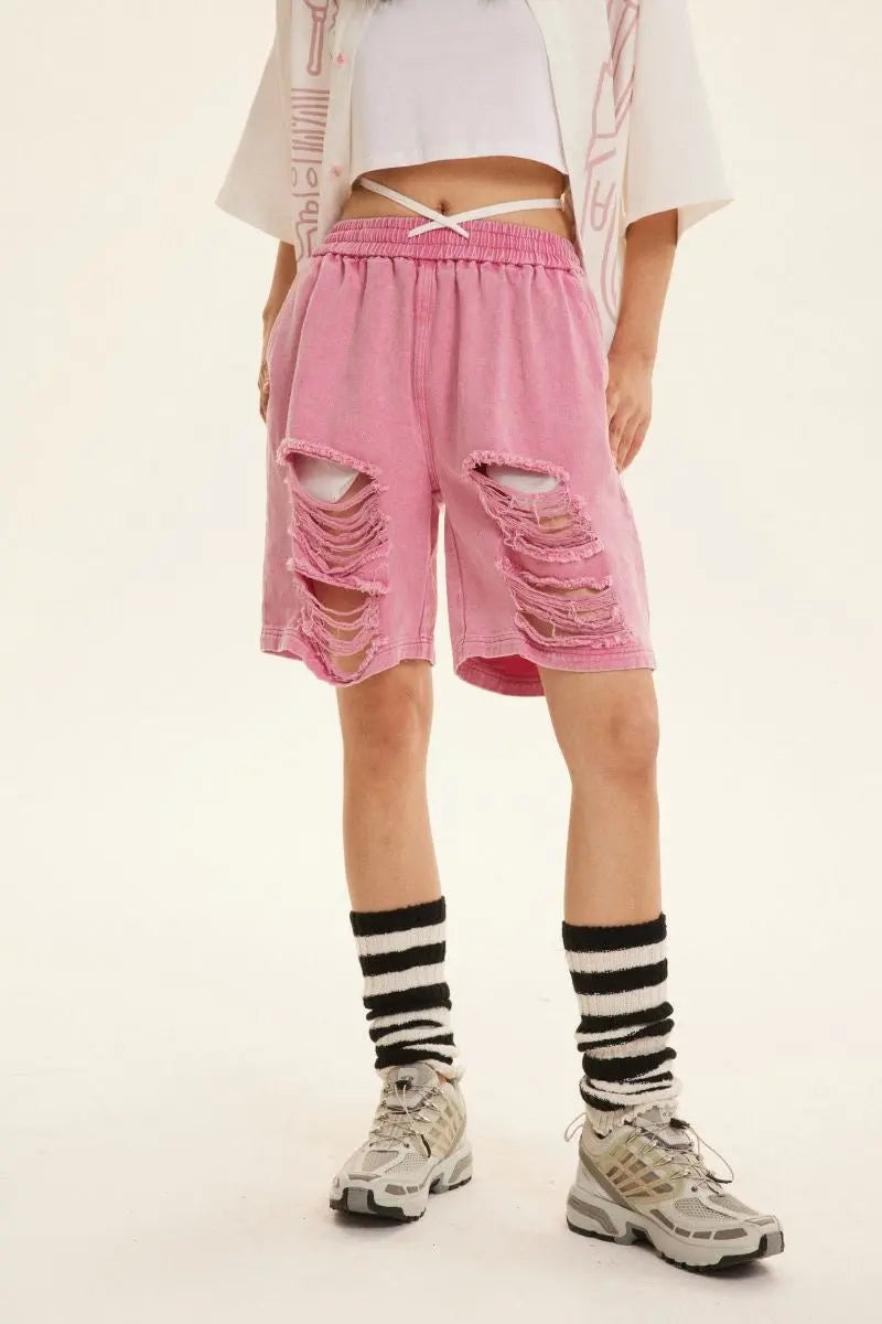 'Naughty Pink' Pastel Street Style Ripped Shorts AlielNosirrah
