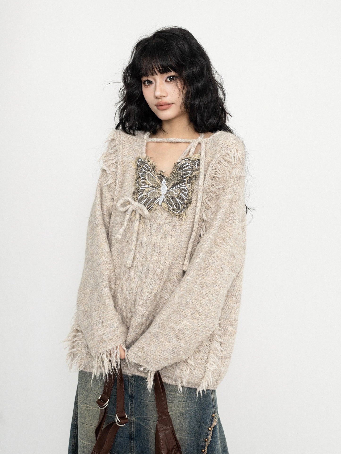 'Flutter Dreams' Retro Tassel-Tie Butterfly Sweater AlielNosirrah