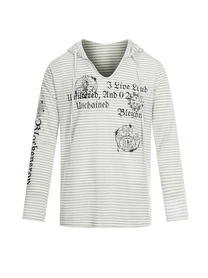 'Old Striped' Y2K Striped Print Slim Fit Hooded Long Sleeve T-Shirt