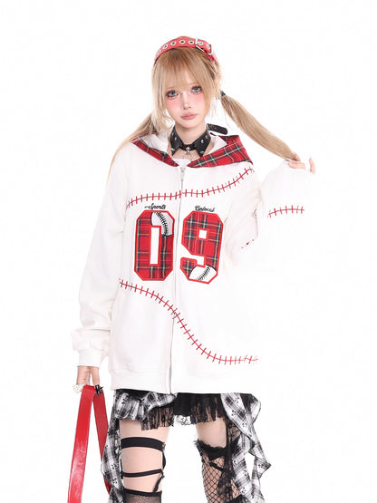 'Slam Dunk' Vintage Y2K Red Plaid Colorblock Hoodie (Copy) AlielNosirrah