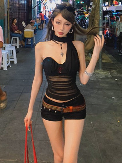 'Dazzling Summer' Mesh Halter Scarf Tube Built-In Padding Top AlielNosirrah