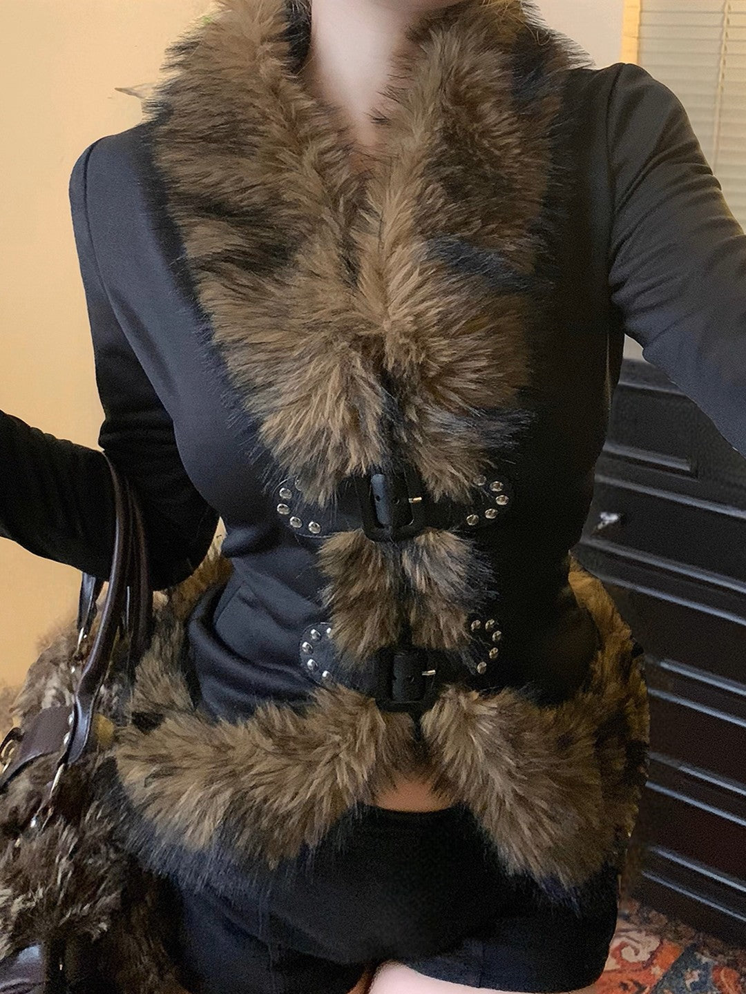 ’Wild Grace' Vintage Faux Fur Collar Buckle Jacket AlielNosirrah