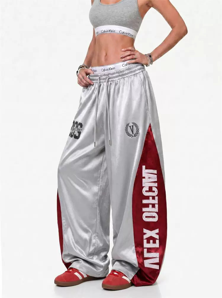 'Blockline' Contrast Panel Letter Graphic Baggy Pants