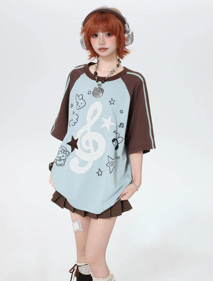 'Bubble Note' Y2K Embroidered Music Note Loose T-Shirt (Copy) AlielNosirrah