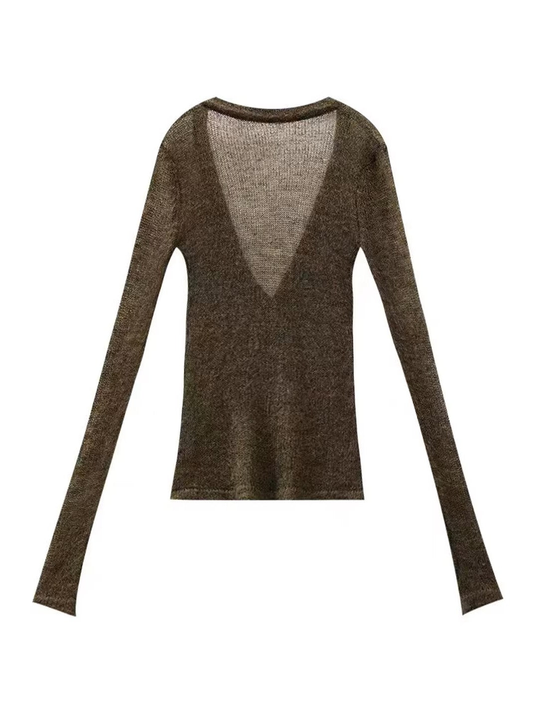 'Nightveil' V-Neck Long Sleeve Slim Sheer Knit Top AlielNosirrah
