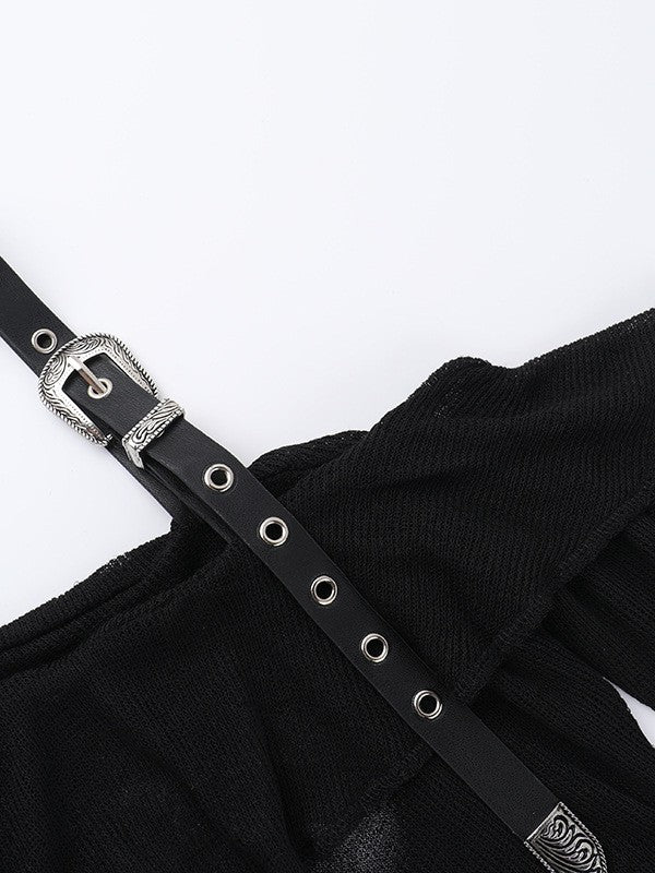 ’Dark Siren' Sheer Black Ruffle Drawstring Off-Shoulder Gothic Style Top (Copy) AlielNosirrah