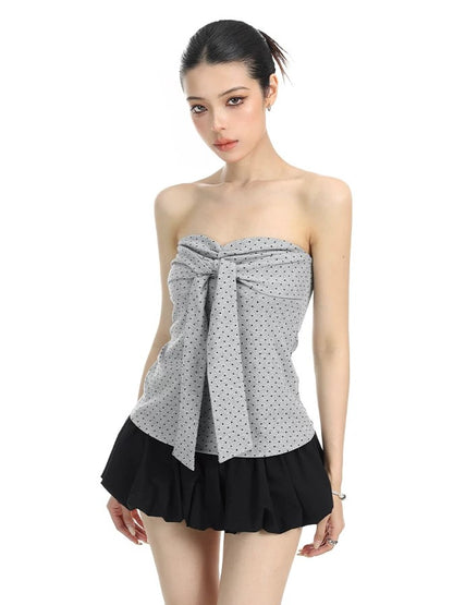 'Polka Babe' Allover Polka Dot Lace-Up Bow Bandeau Top AlielNosirrah