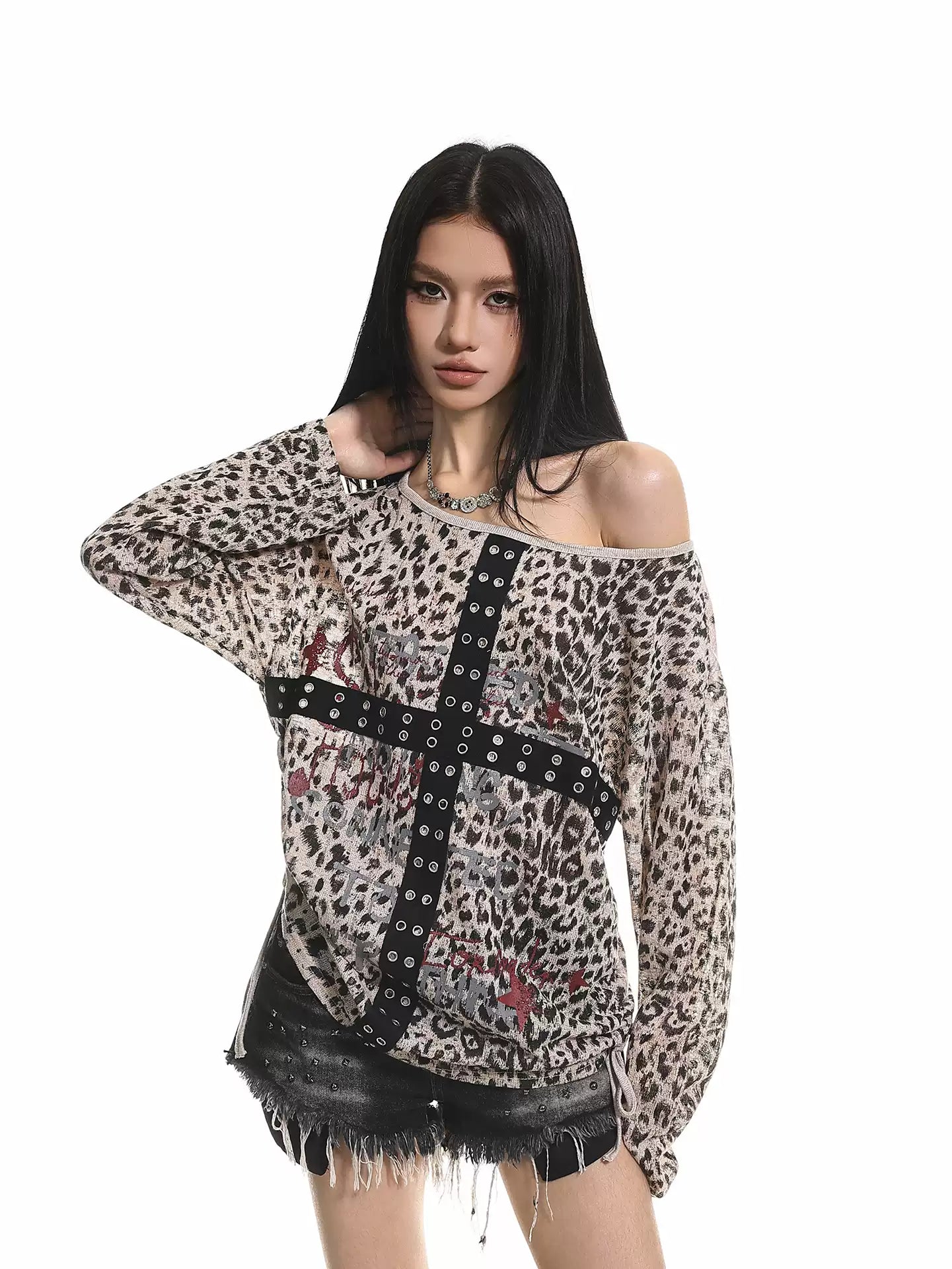 'Golden Claws' Leopard Drawstring Off-Shoulder Long Sleeve (Copy) AlielNosirrah