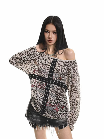'Golden Claws' Leopard Drawstring Off-Shoulder Long Sleeve (Copy) AlielNosirrah