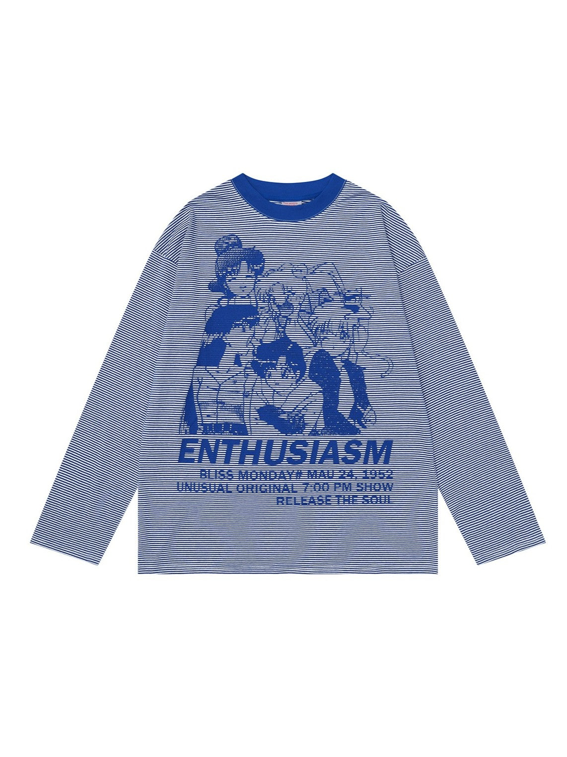 'Cartoon Otaku' Vintage Anime Character Printed Striped Long-Sleeve Top AlielNosirrah