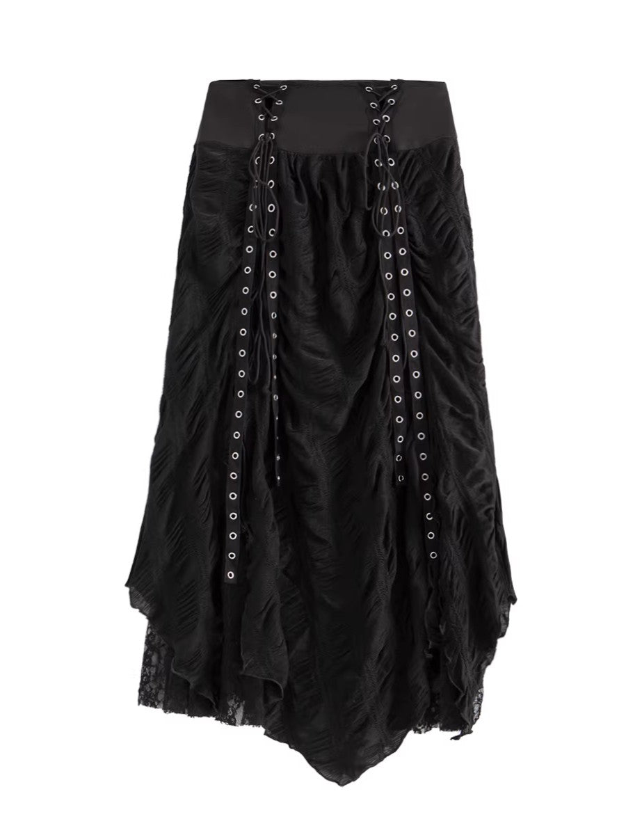 'Whisper' Lace & Mesh Panel High-Waist Midi Skirt AlielNosirrah