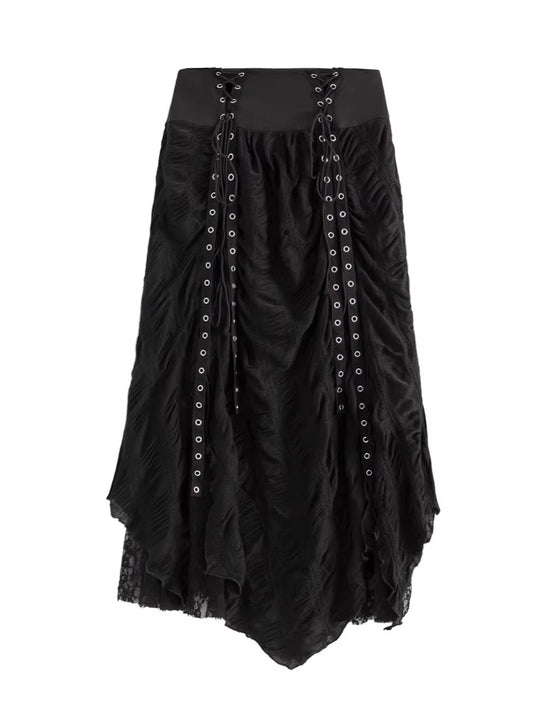 'Whisper' Lace & Mesh Panel High-Waist Midi Skirt AlielNosirrah