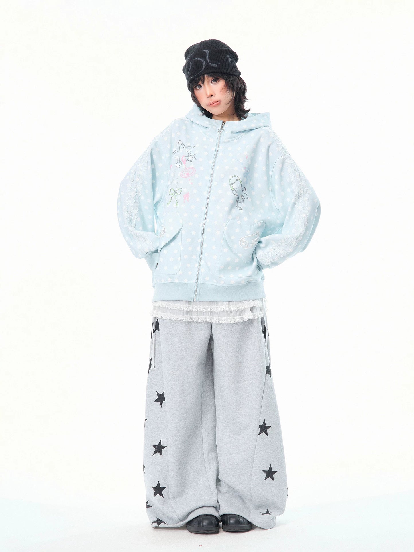 'Kitty Star' Allover Cat Star Pattern Hoodie AlielNosirrah