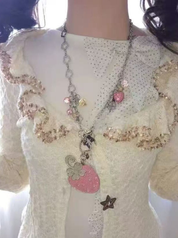 'Strawberry Bud' Glitter Strawberry Pendant Metal Necklace AlielNosirrah