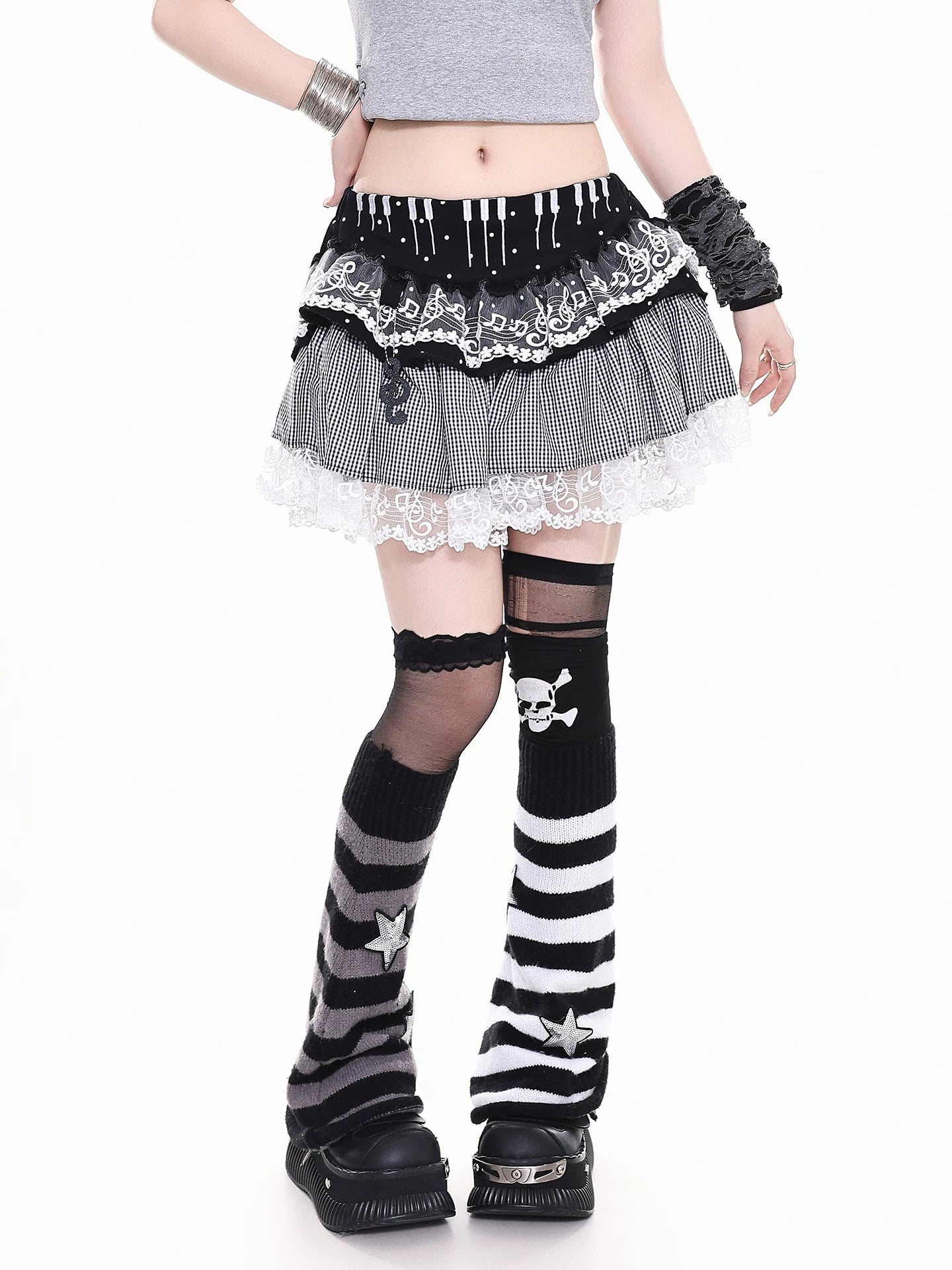 'Melody Keys' Y2K Plaid Lace Patchwork Puff Cake Skirt (Copy) AlielNosirrah