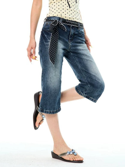 'Blue Breeze' Vintage Washed Cropped Denim Jeans AlielNosirrah