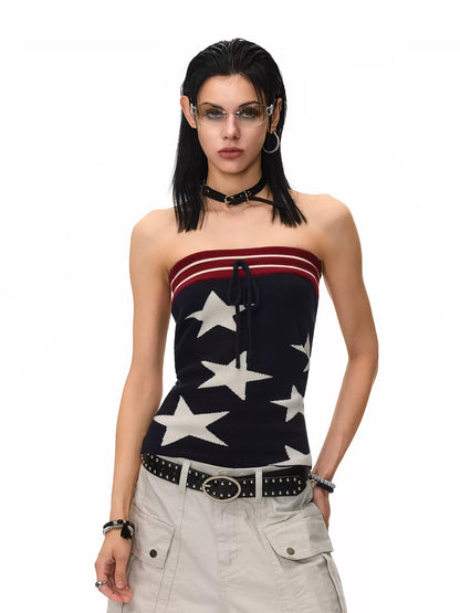 'Disco Star' Star Patchwork Knitted Striped Tube Top AlielNosirrah