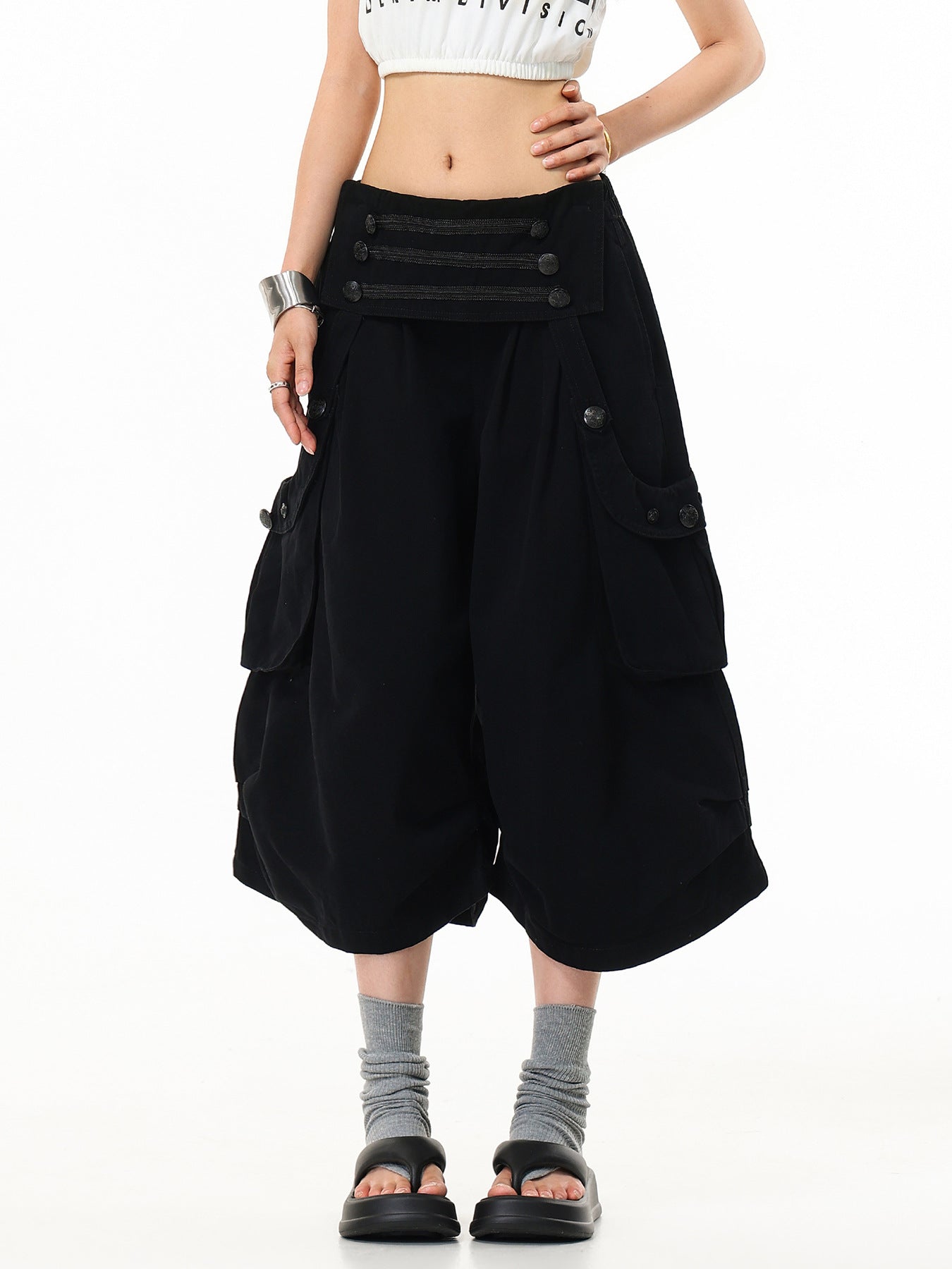 'Street Wideleg' Y2K Loose Wide Leg Cargo Capri Pants