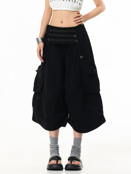 'Street Wideleg' Y2K Loose Wide Leg Cargo Capri Pants