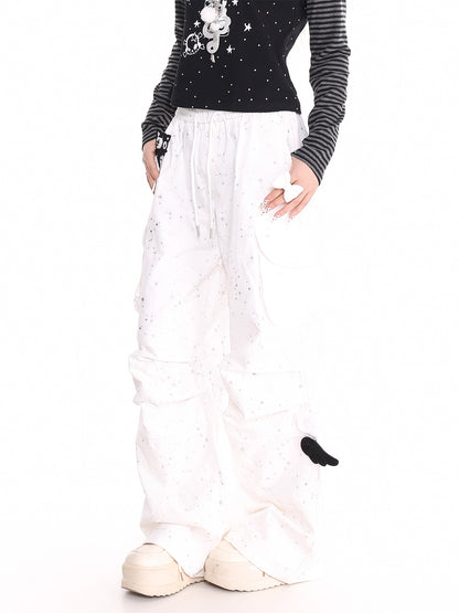 'Cosmic Angel' Sparkling Star Print Wing-Detail Cargo Pants AlielNosirrah
