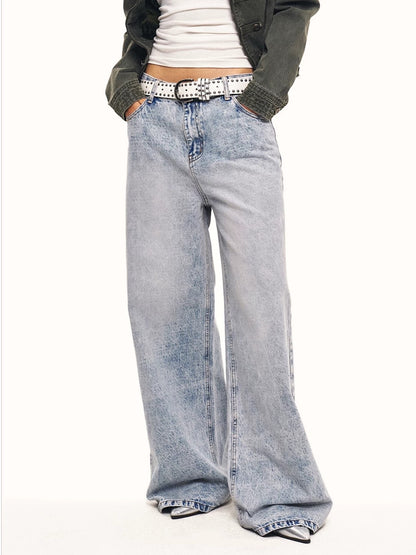 'Faded Wing' Retro Wing Graphic Print Gradient Washed Denim Pants