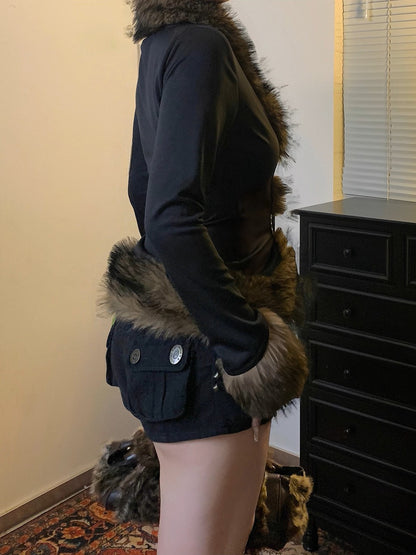 ’Wild Grace' Vintage Faux Fur Collar Buckle Jacket AlielNosirrah