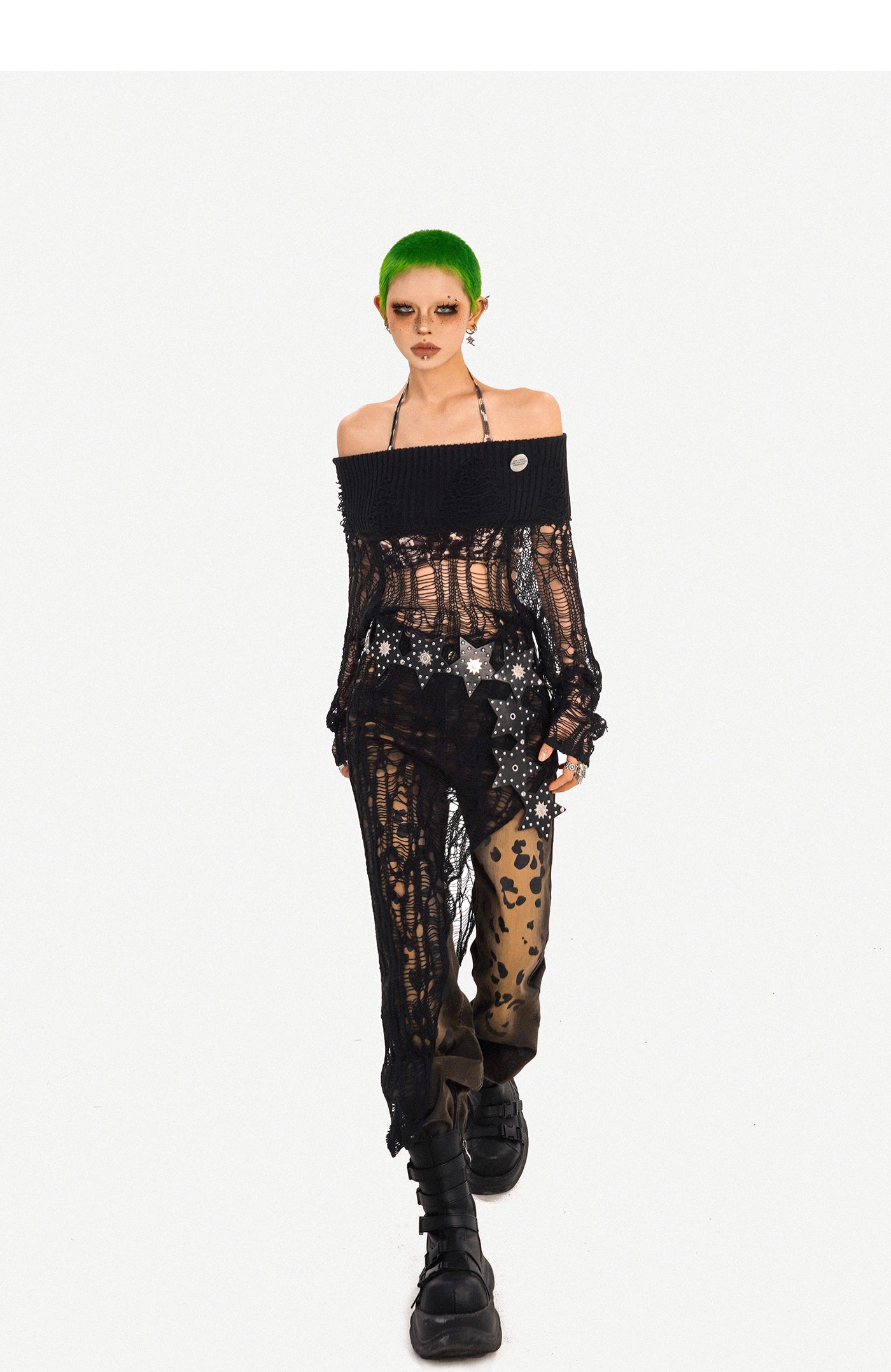 'Bare Charm' Off-Shoulder Irregular Design Knit Skirt AlielNosirrah