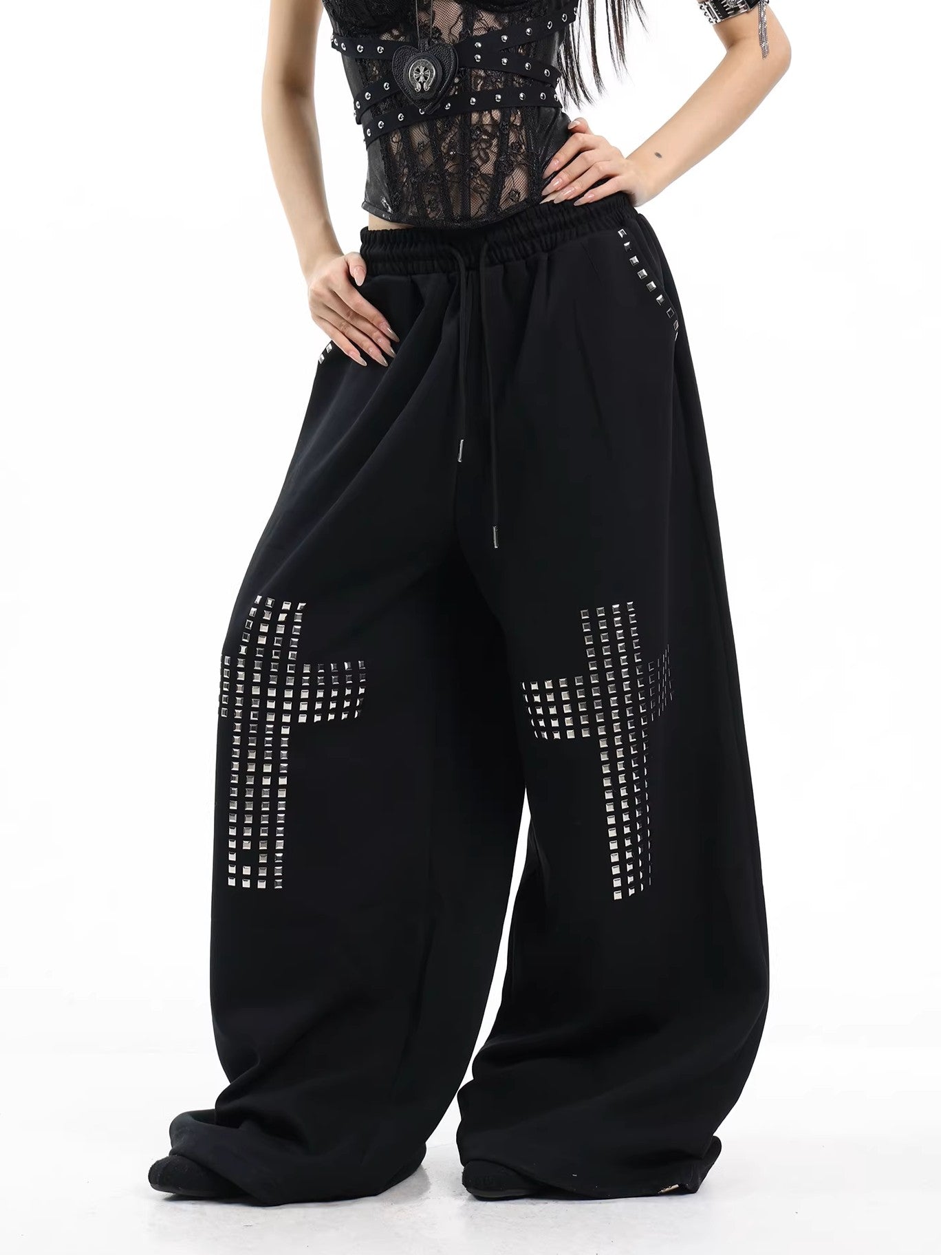 'Street Float' Rhinestone Cross Oversized Casual Streetwear Trousers (Copy) AlielNosirrah