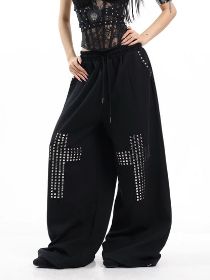 'Street Float' Rhinestone Cross Oversized Casual Streetwear Trousers (Copy) AlielNosirrah