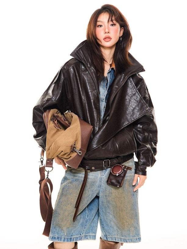 'Night Rider' Vintage-Style PU Leather Moto Leather Jacket AlielNosirrah