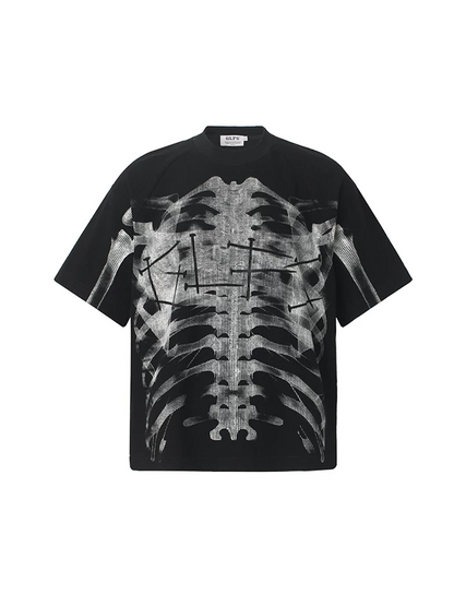 'BoneEcho' Gothic Skeleton Print Short Sleeve T-Shirt