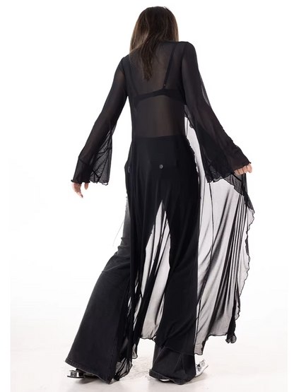 'Mistline' Tie-Up Sheer Mesh Longline Cardigan AlielNosirrah