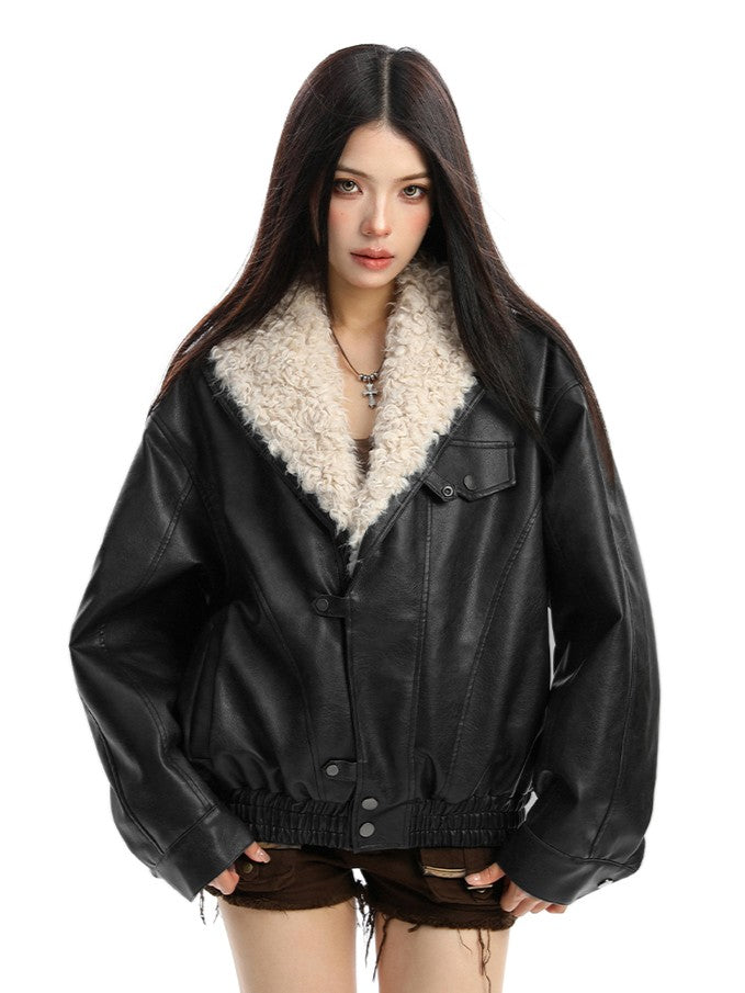 'Velvet Dawn' Shearling-Lined Faux Leather Jacket AlielNosirrah