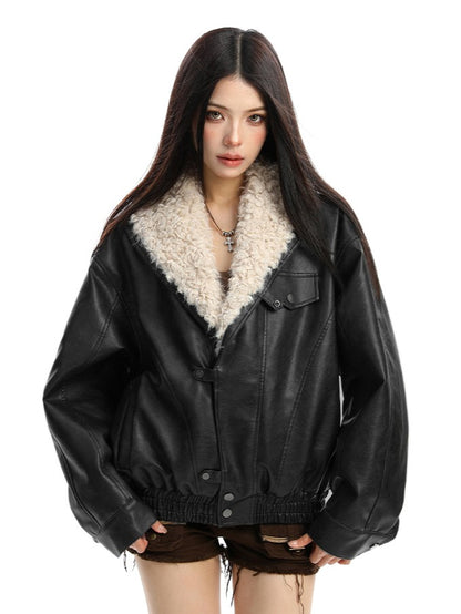 'Velvet Dawn' Shearling-Lined Faux Leather Jacket AlielNosirrah