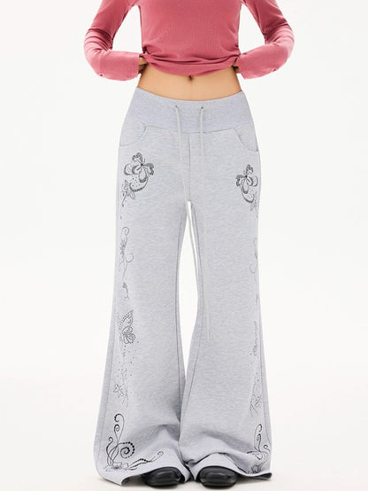 'Soft Bloom' Vintage Floral Slight-Flared Casual Pants AlielNosirrah