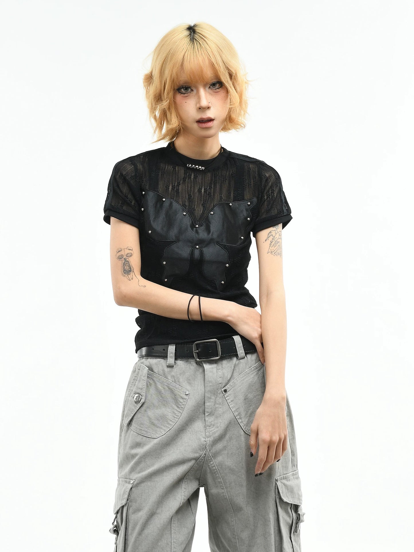 'WingCut' Cutout Butterfly Embroidered Short Sleeve T-Shirt