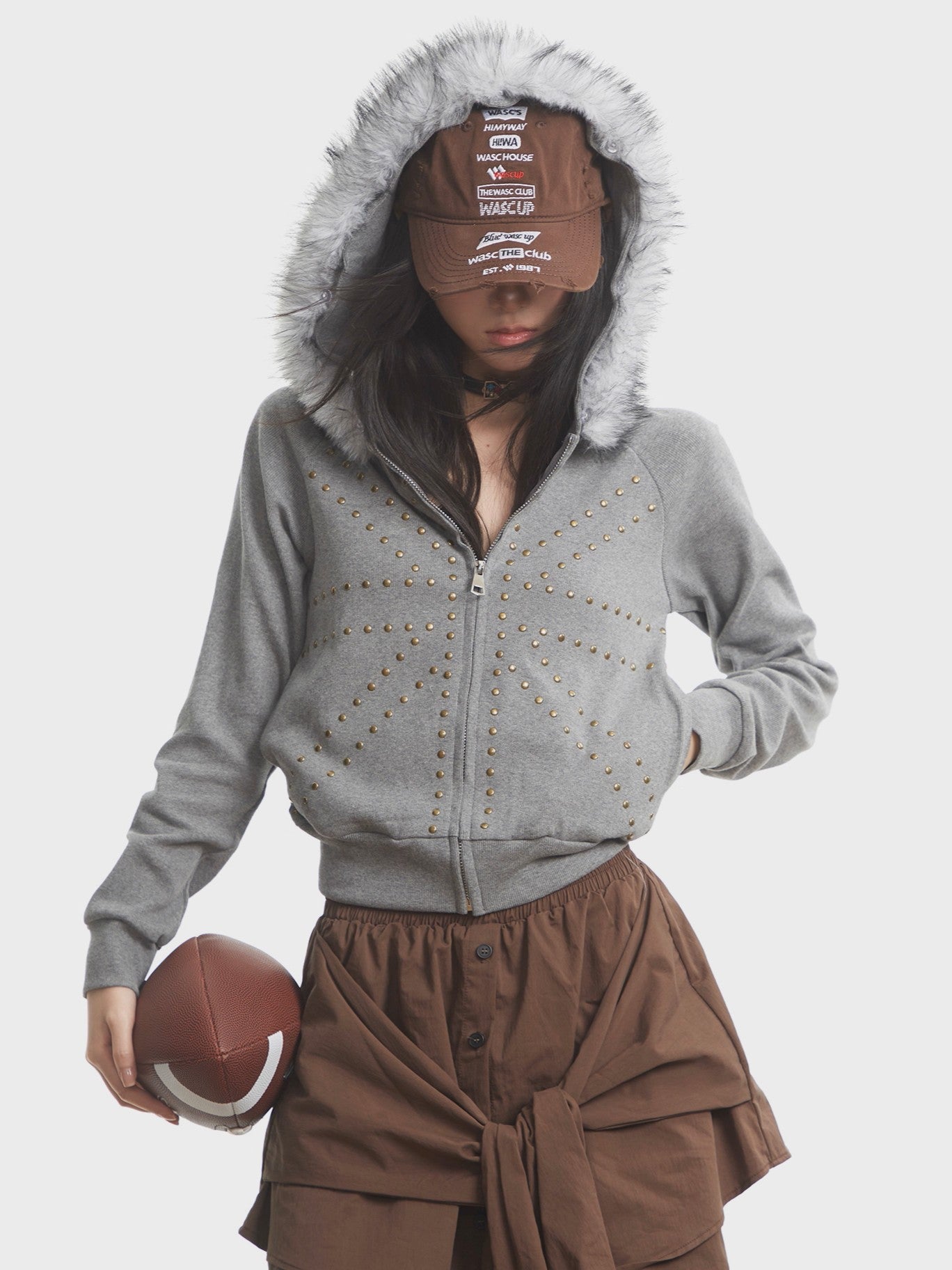 'Urban Stud' Fur Collar Studded Detailing Fleece Hoodie (Copy) AlielNosirrah