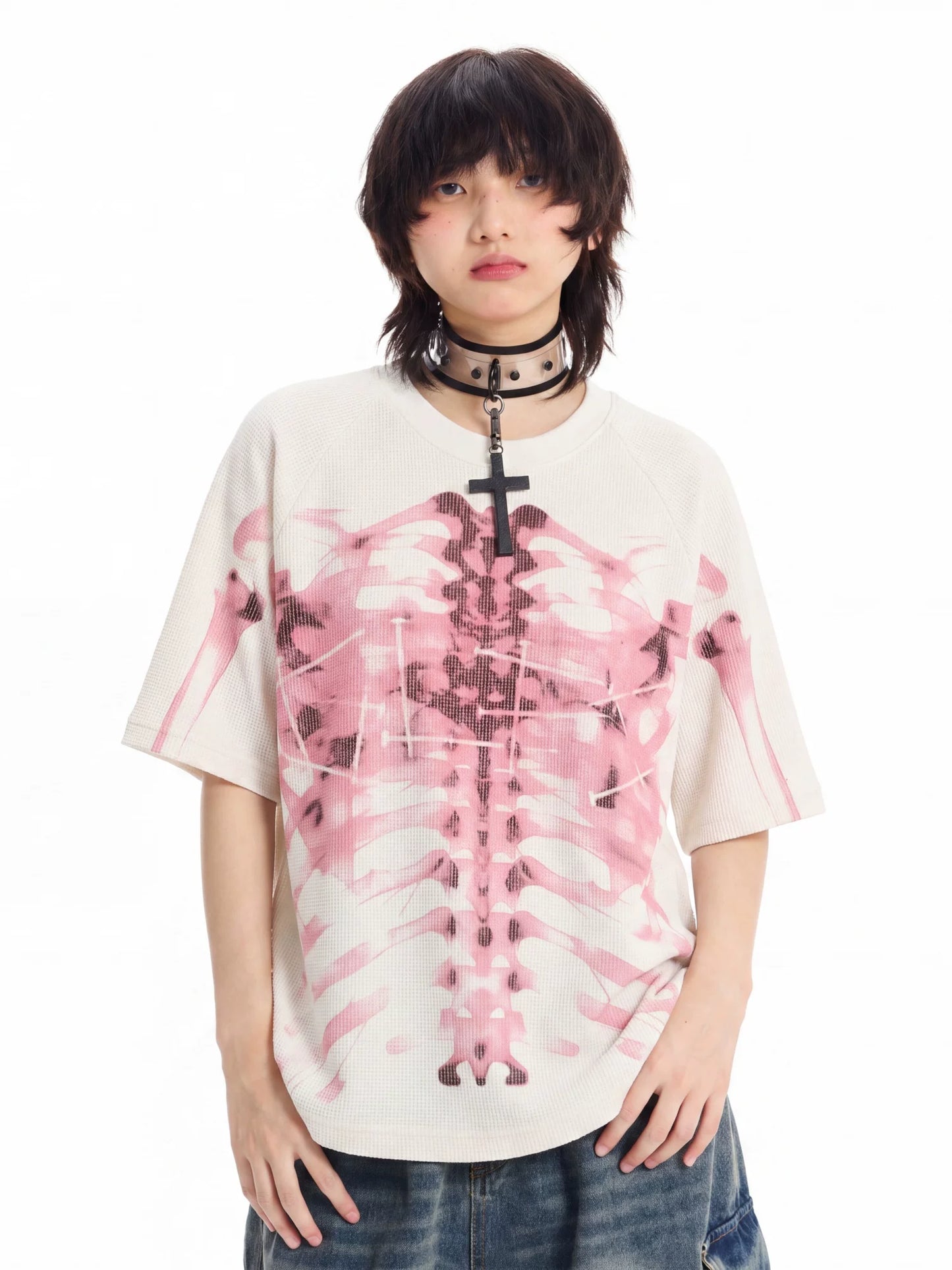 'BoneEcho' Gothic Skeleton Print Short Sleeve T-Shirt