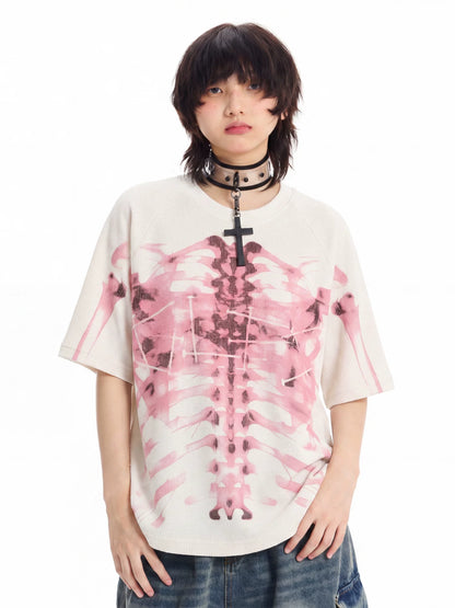 'BoneEcho' Gothic Skeleton Print Short Sleeve T-Shirt