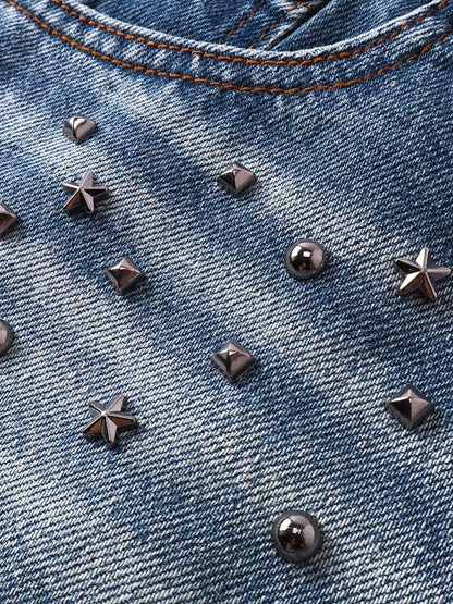 'Street Outlaw' Vintage Studded Raw Hem Denim Shorts AlielNosirrah