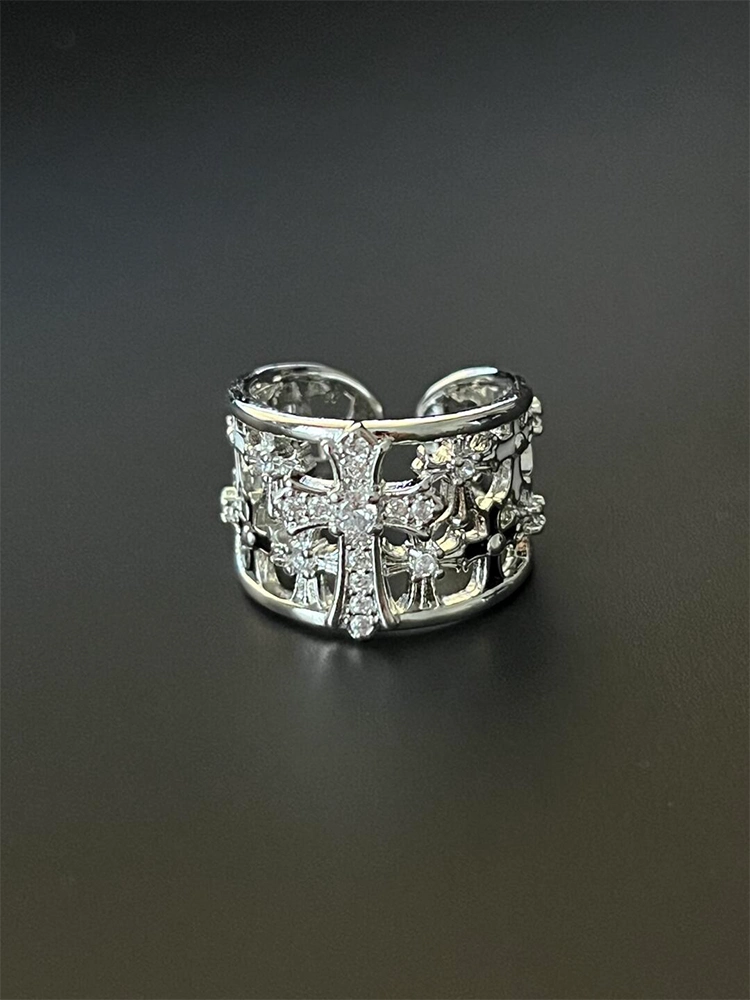 'Celestial Cross' Punk Silver Cross Zircon Ring AlielNosirrah