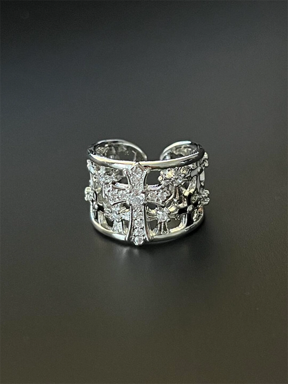 'Celestial Cross' Punk Silver Cross Zircon Ring AlielNosirrah